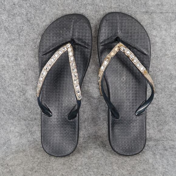 Casual Shoes Womens 9 Sandals Flip Flops Slip On Flats Thong Embellished Black - Picture 5 of 10